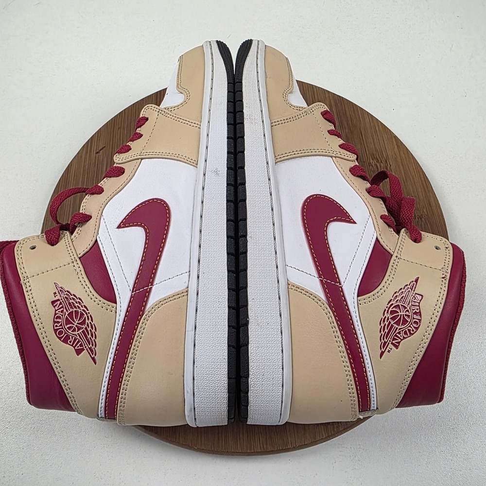 Air Jordan 1 Mid Shoes Mens Size 10.5 Tan Red White Leather Sneakers 554724-201 - Picture 9 of 16
